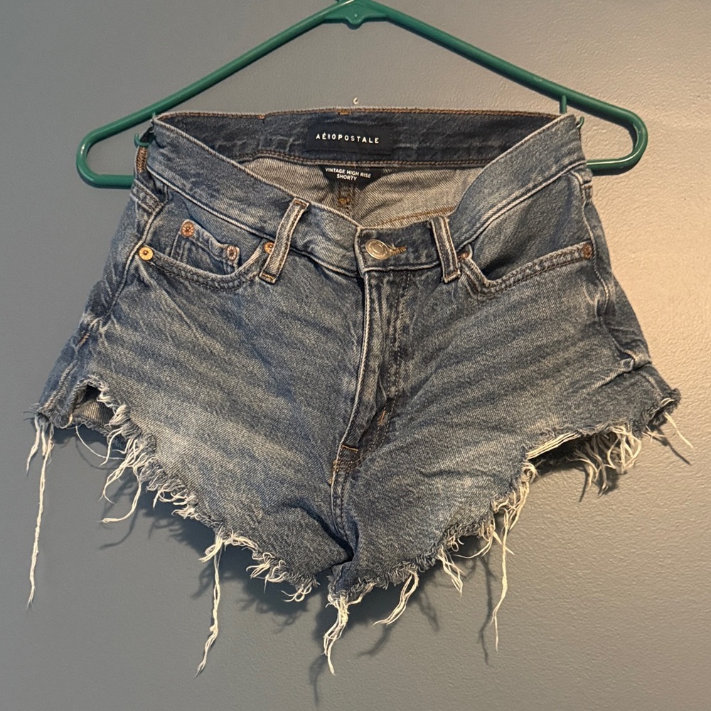 Aeropostale Frayed Hem Jean Shorts - Blue